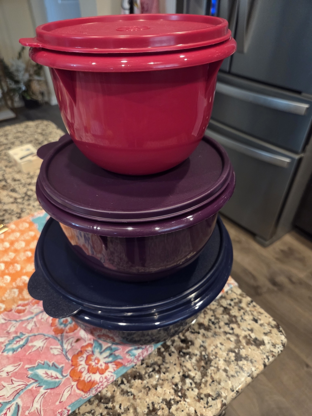 Tupperware Stackable Red, Purple, and Blue Food Storage Container Set - Picture 3 of 3
